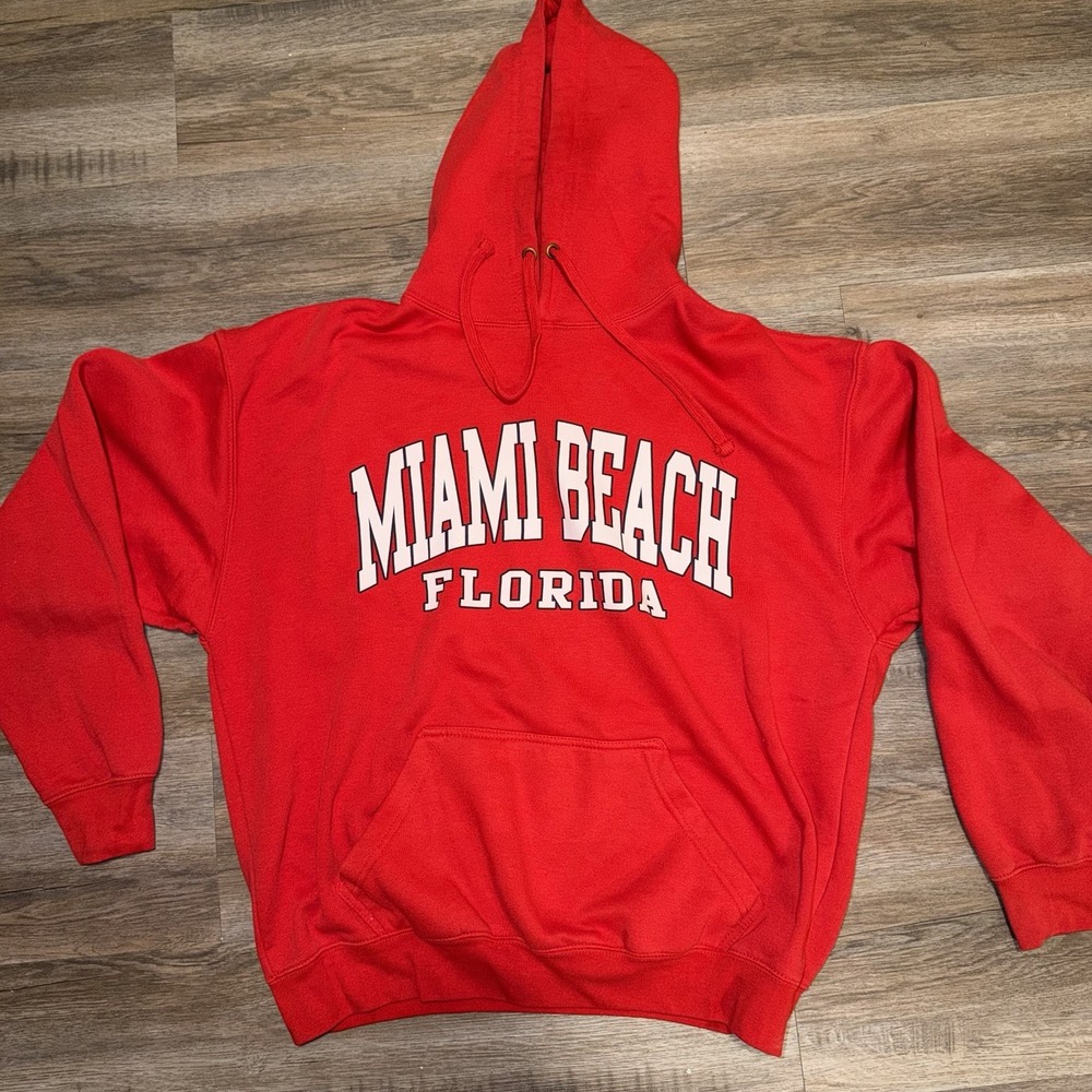 Pacific & Co. Red Pullover Hoodie "Miami Beach Florida" Graphic Pockets XL